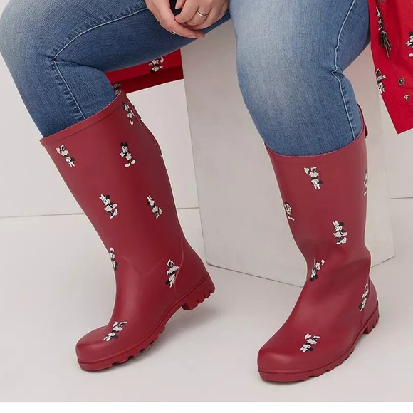 Torrid Disney 8WW Wide Mickey Minnie Mouse Mid Calf Red Rainboots Rain Boots New - Picture 4 of 5